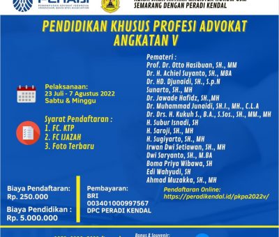 PENDAFTARAN PKPA PERADI KENDAL ANGKATAN KE-V (ONLINE CLASS/DARING)